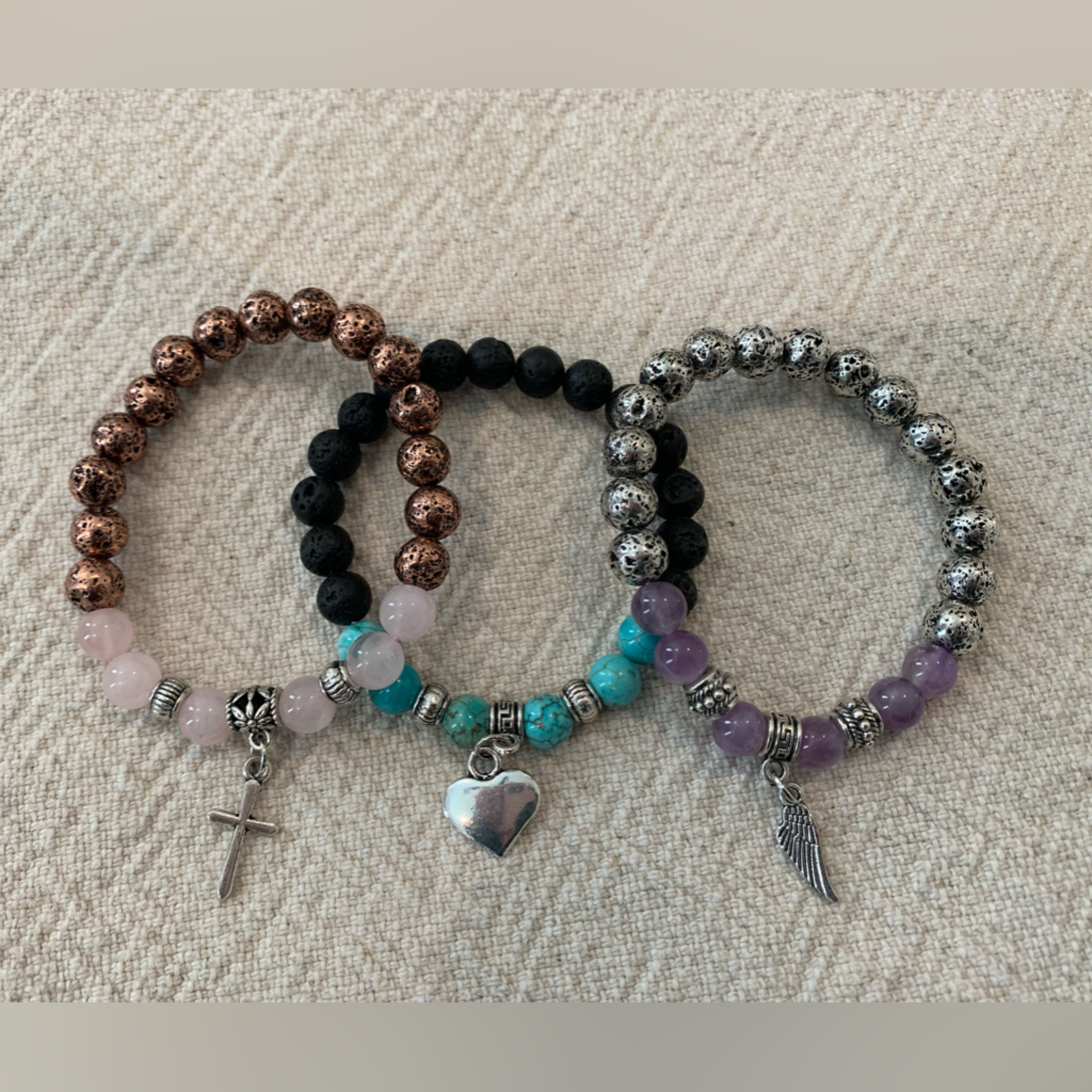 New Lava Diffuser Bracelets, Lavender & Silver, Turquoise & Black,Pink & Copper